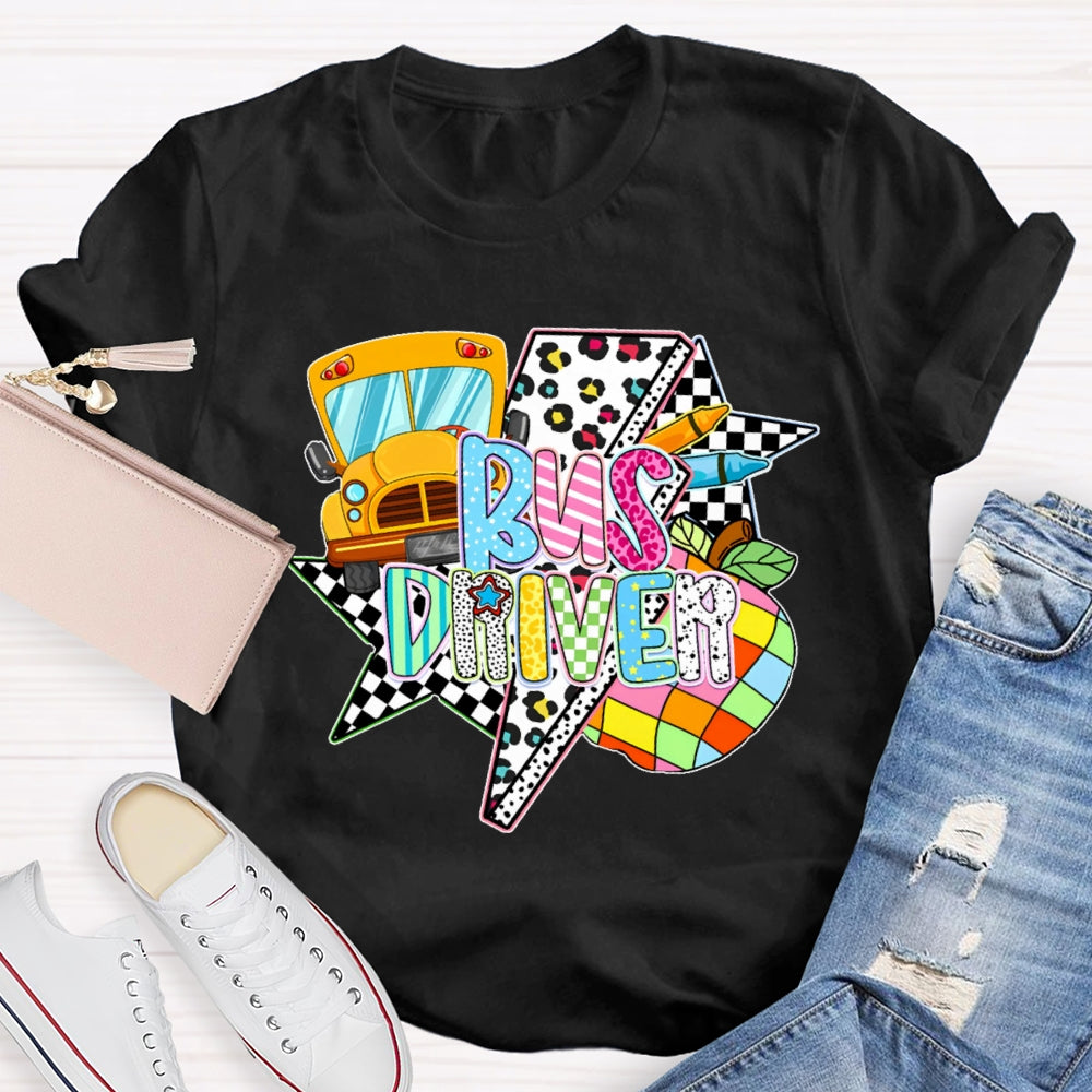 Bus Driver Colored Leopard Print T-shirt