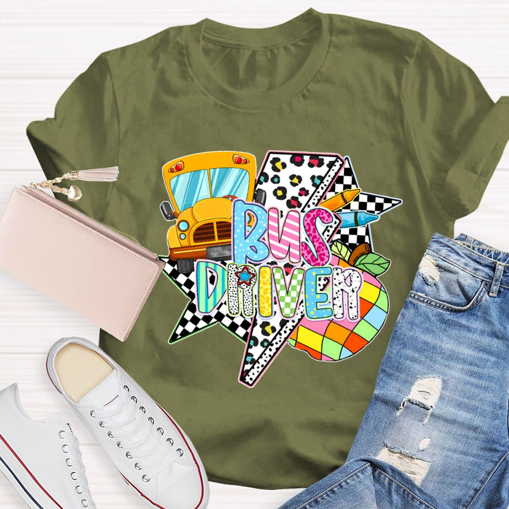 Bus Driver Colored Leopard Print T-shirt