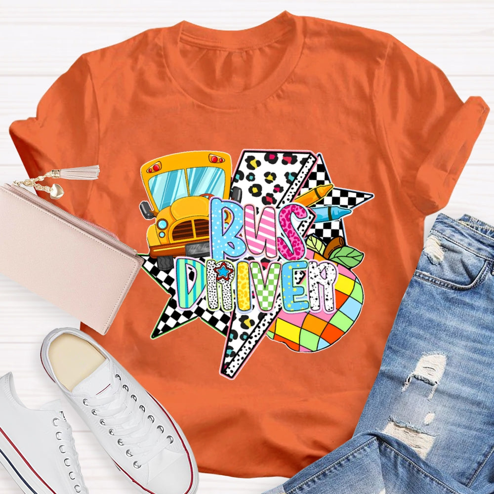 Bus Driver Colored Leopard Print T-shirt
