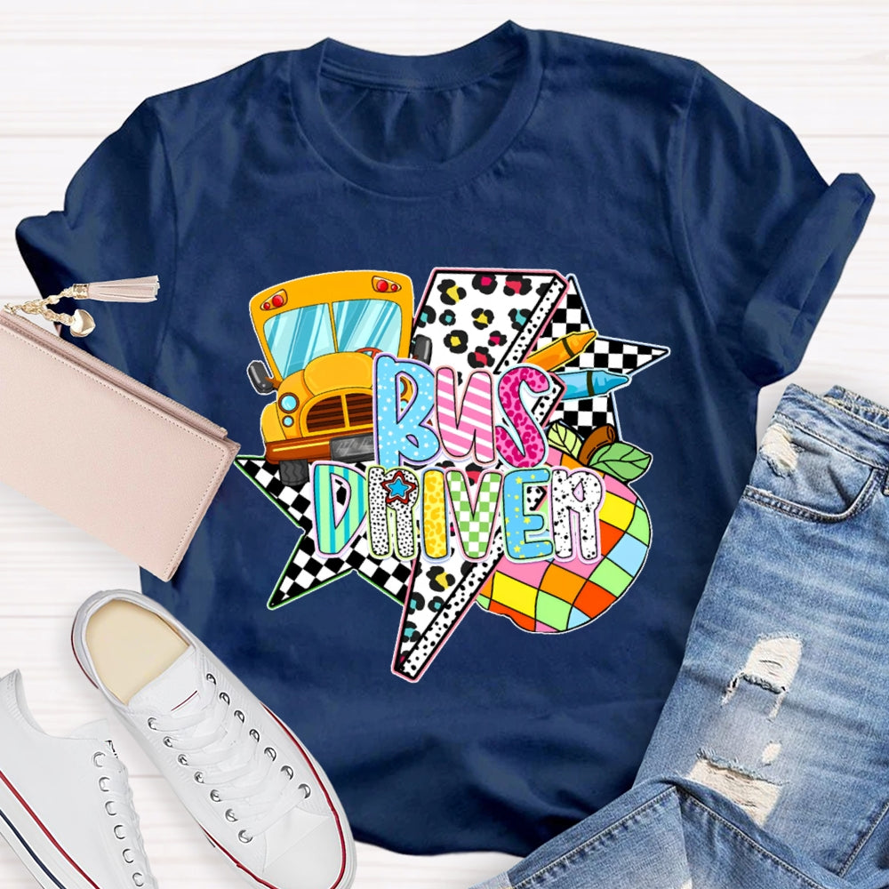 Bus Driver Colored Leopard Print T-shirt