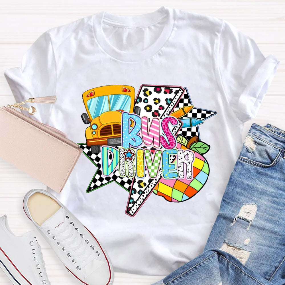 Bus Driver Colored Leopard Print T-shirt
