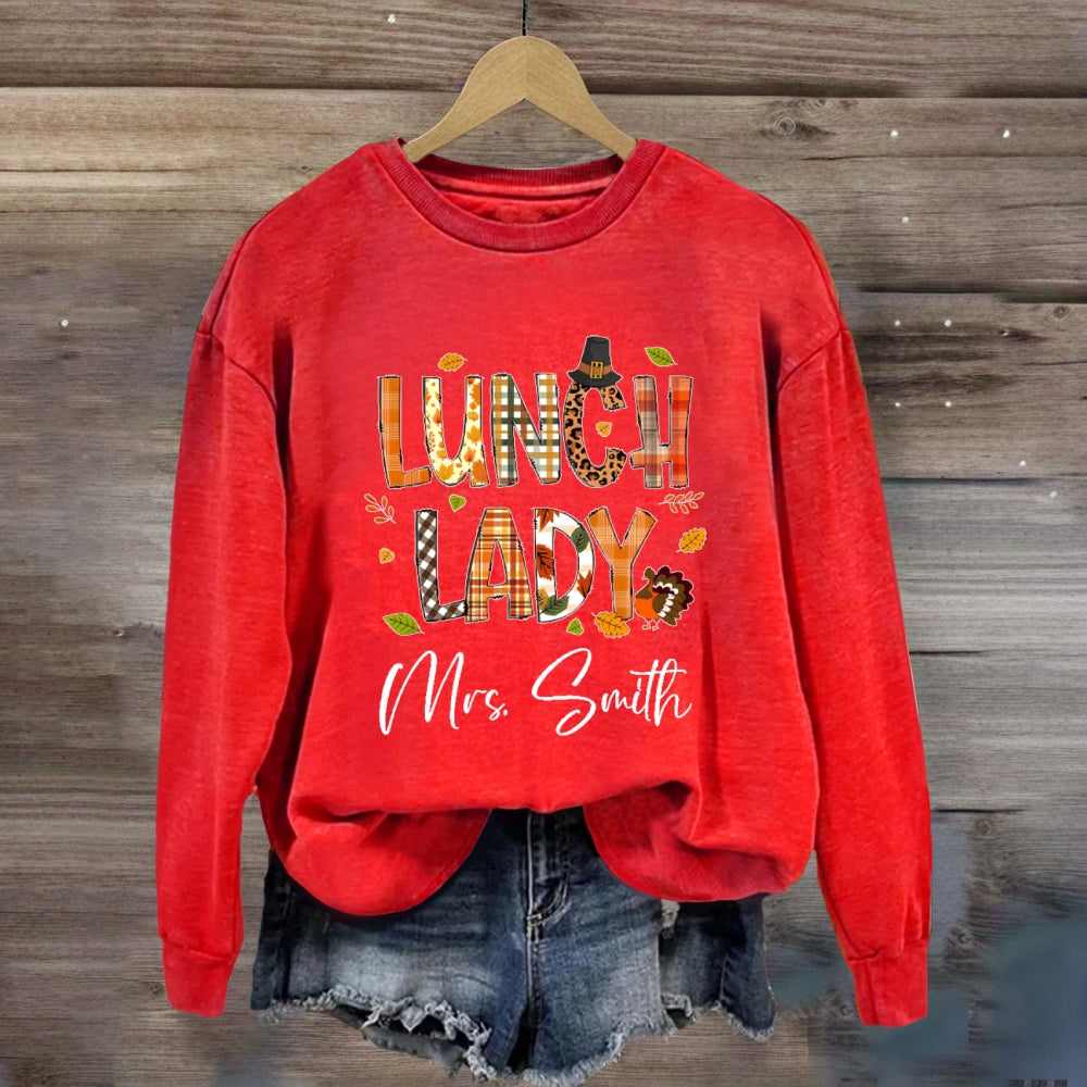Personalized Name Lunch Lady Fall Season Sweatshirt