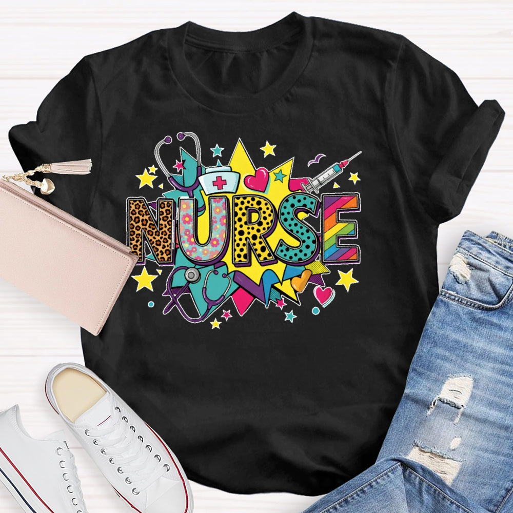Nurse Colored Stars Funny T-shirt