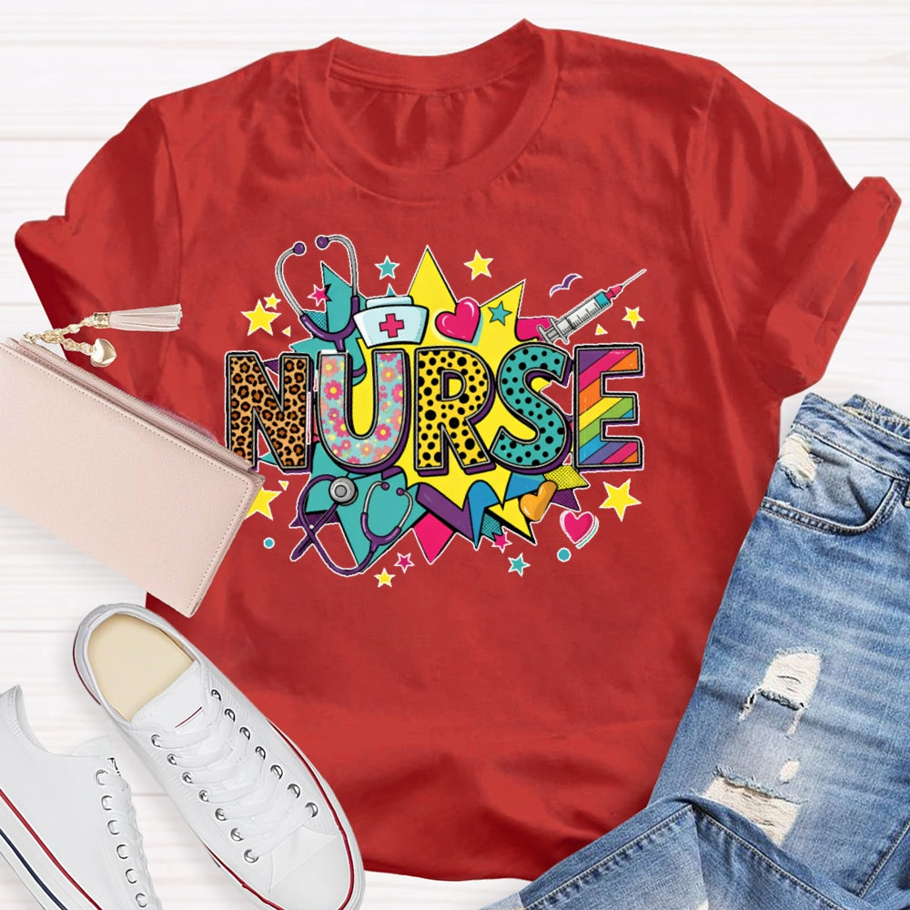 Nurse Colored Stars Funny T-shirt