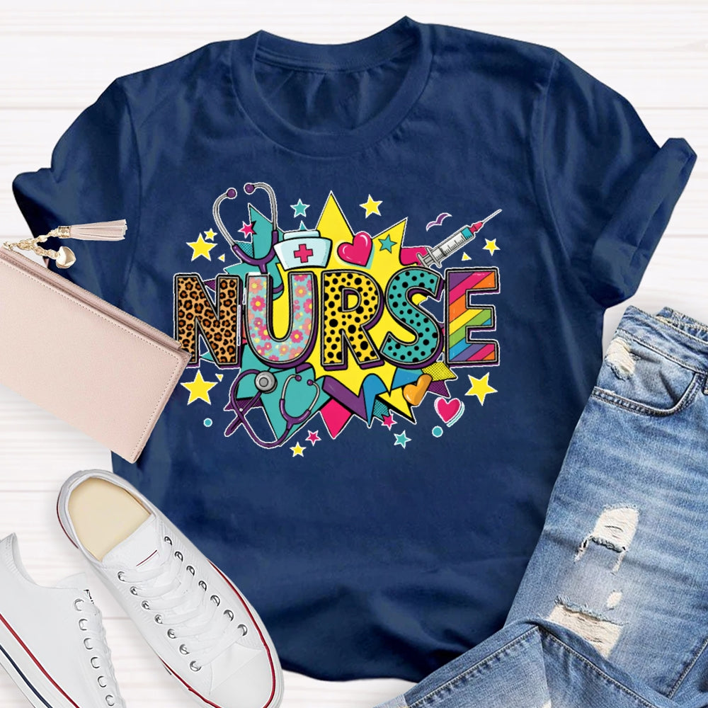 Nurse Colored Stars Funny T-shirt