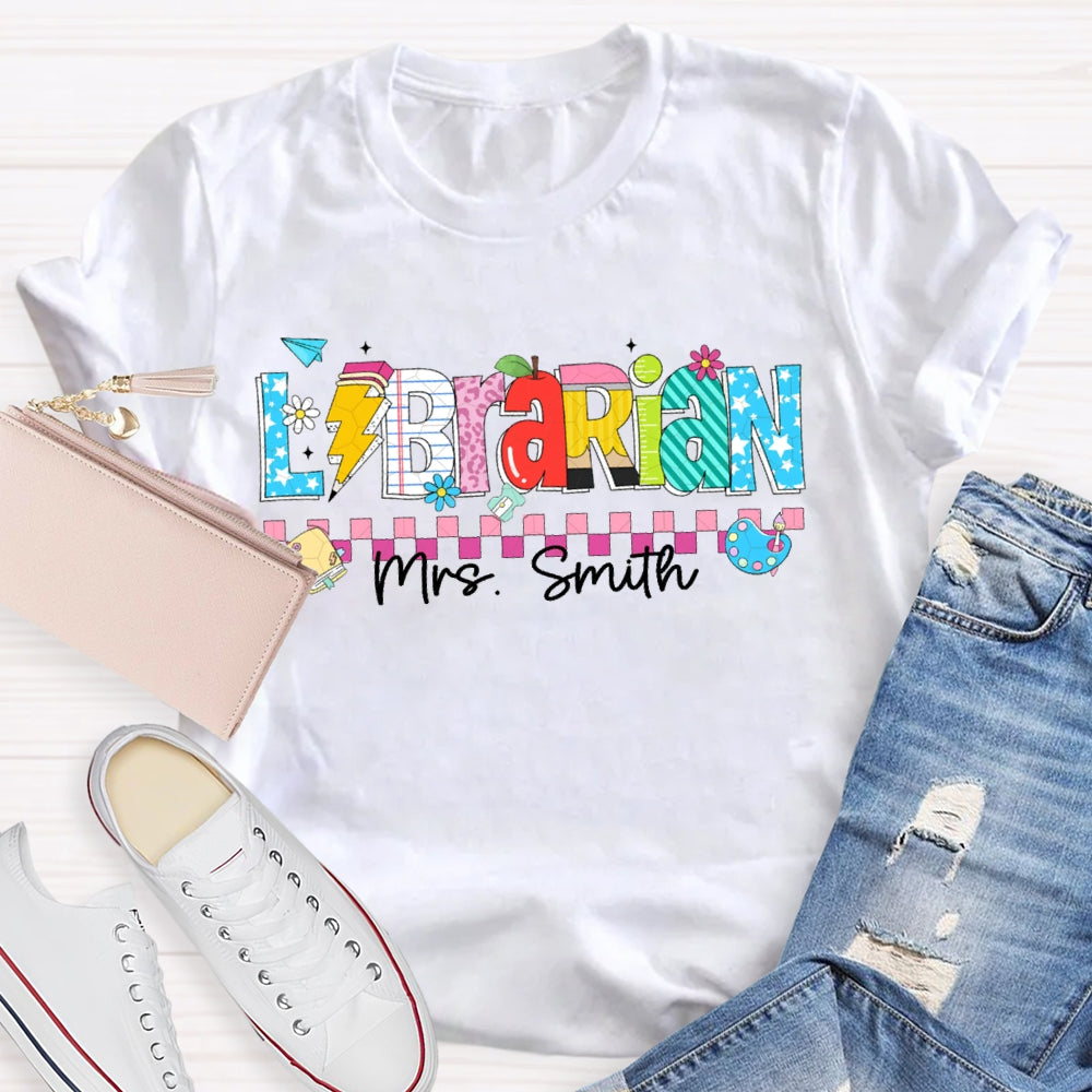 Personalized Name Librarian Colored Squares And Fonts T-shirt