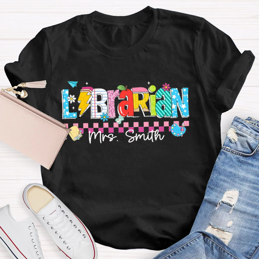 Personalized Name Librarian Colored Squares And Fonts T-shirt