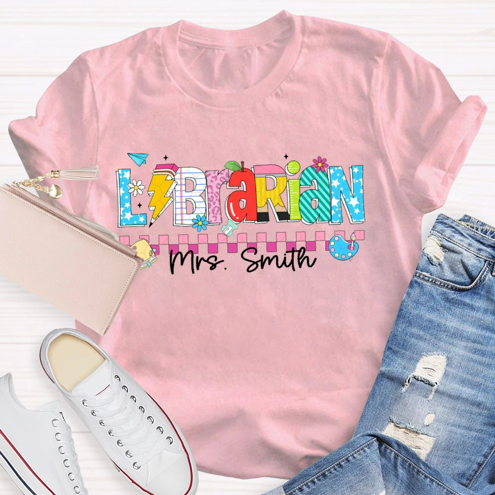 Personalized Name Librarian Colored Squares And Fonts T-shirt