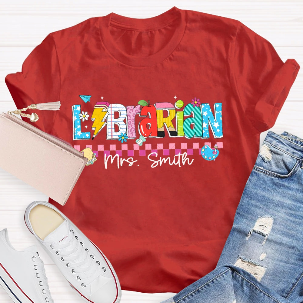 Personalized Name Librarian Colored Squares And Fonts T-shirt