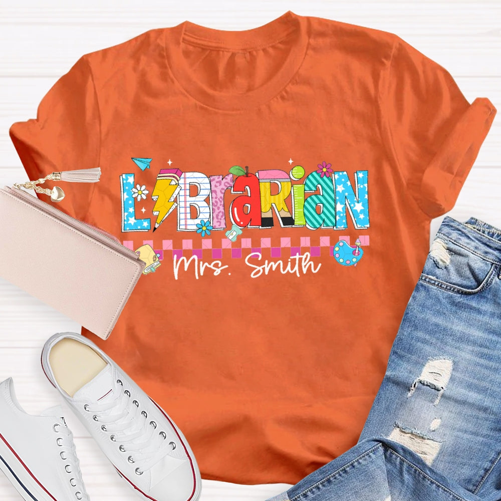 Personalized Name Librarian Colored Squares And Fonts T-shirt