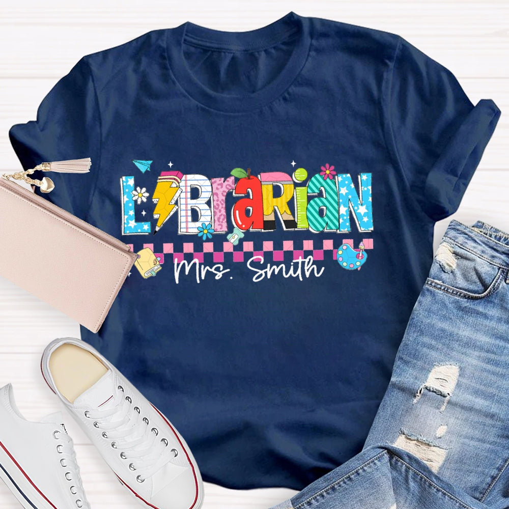 Personalized Name Librarian Colored Squares And Fonts T-shirt