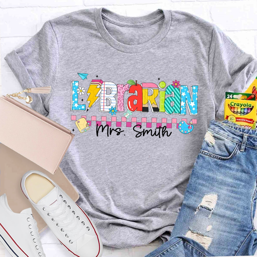 Personalized Name Librarian Colored Squares And Fonts T-shirt