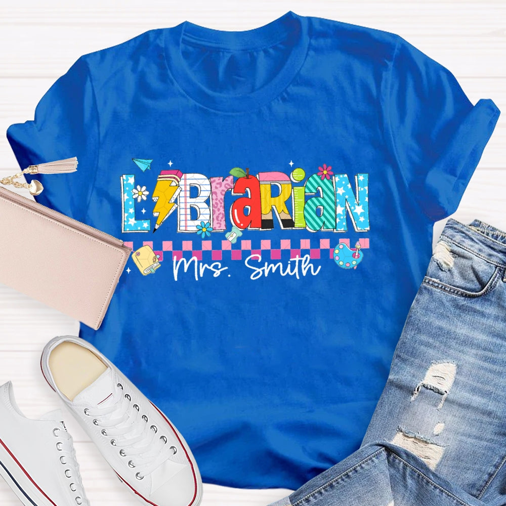 Personalized Name Librarian Colored Squares And Fonts T-shirt