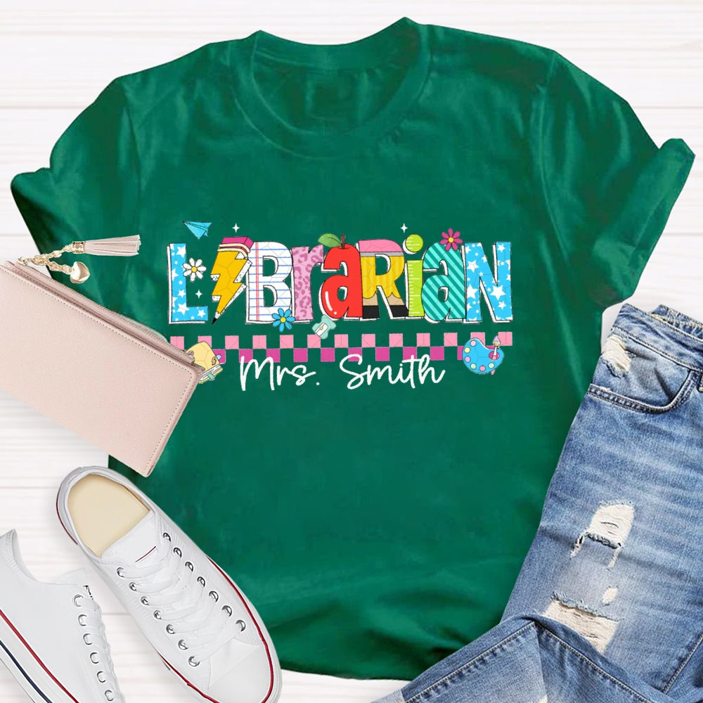 Personalized Name Librarian Colored Squares And Fonts T-shirt