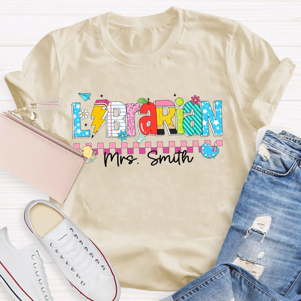 Personalized Name Librarian Colored Squares And Fonts T-shirt