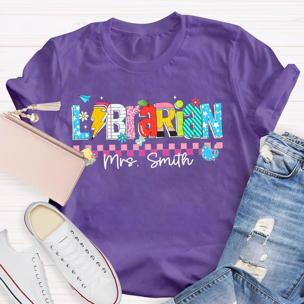 Personalized Name Librarian Colored Squares And Fonts T-shirt