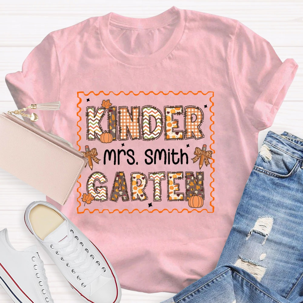 Personalized Name and Grade Kindergarten Autumn T-shirt