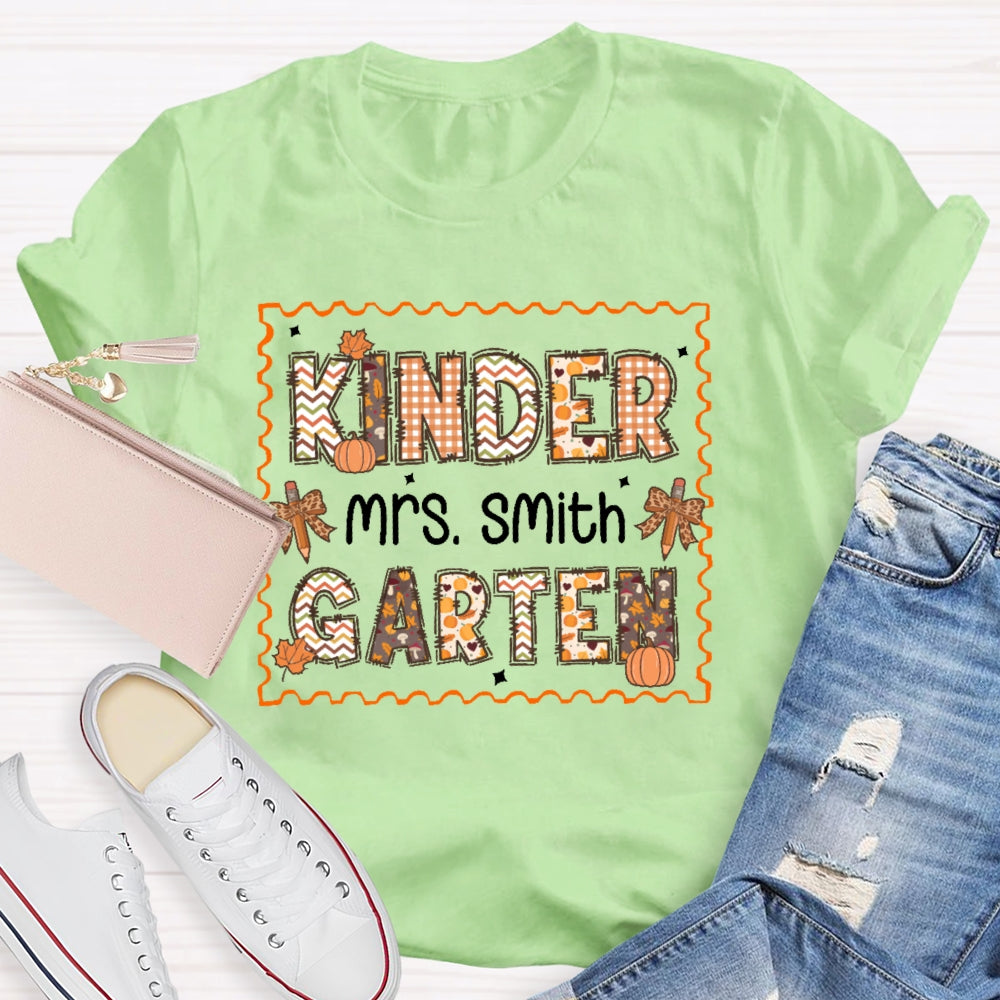 Personalized Name and Grade Kindergarten Autumn T-shirt