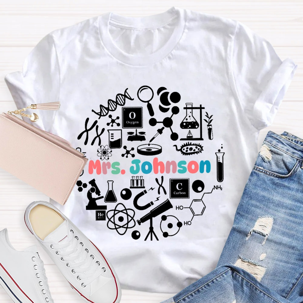 Personalized Name Science Teacher Graphic T-shirt