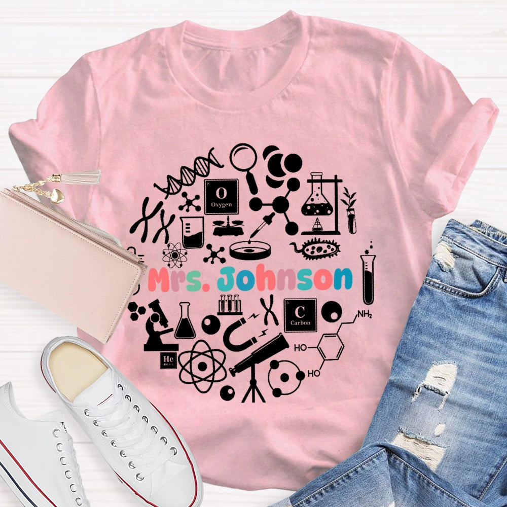 Personalized Name Science Teacher Graphic T-shirt