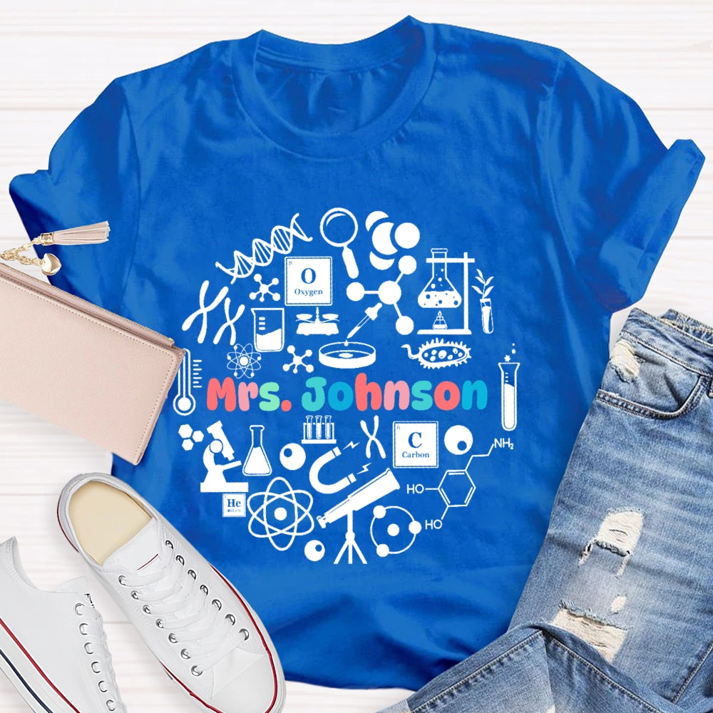 Personalized Name Science Teacher Graphic T-shirt