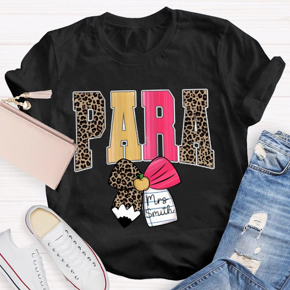 Personalized Name Para Leopard Print Font And Bow T-shirt