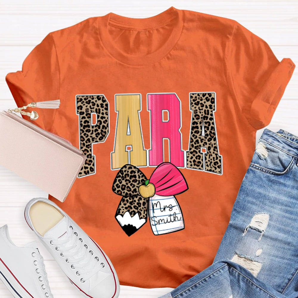 Personalized Name Para Leopard Print Font And Bow T-shirt