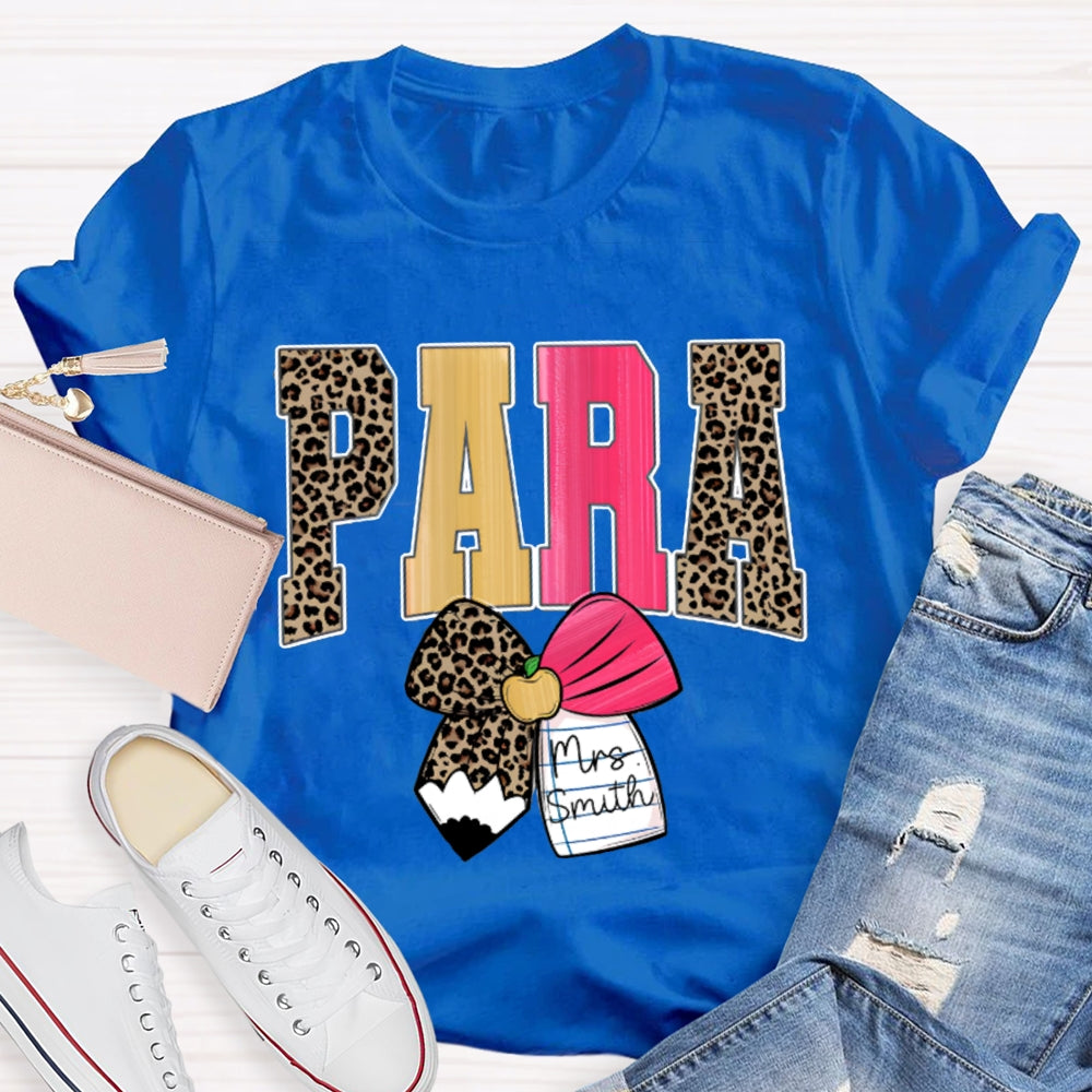 Personalized Name Para Leopard Print Font And Bow T-shirt