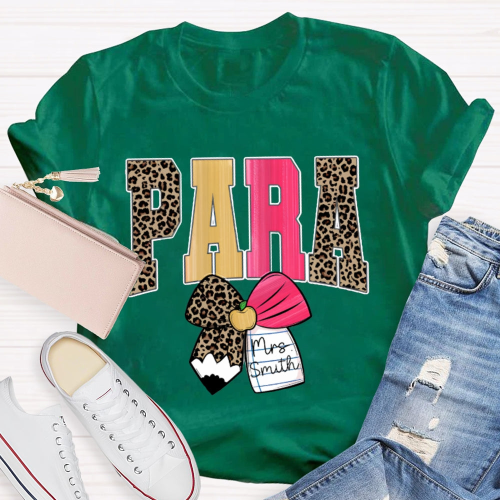 Personalized Name Para Leopard Print Font And Bow T-shirt