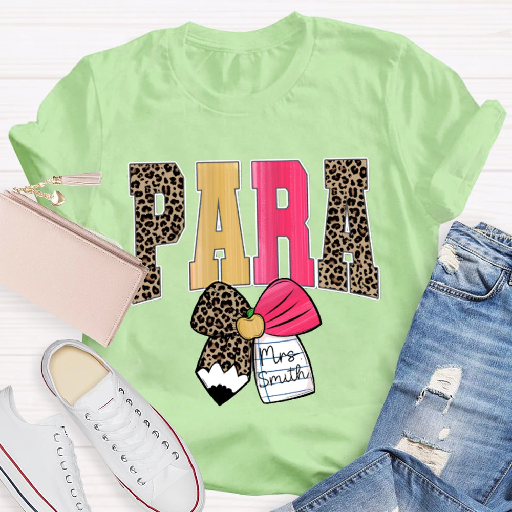 Personalized Name Para Leopard Print Font And Bow T-shirt
