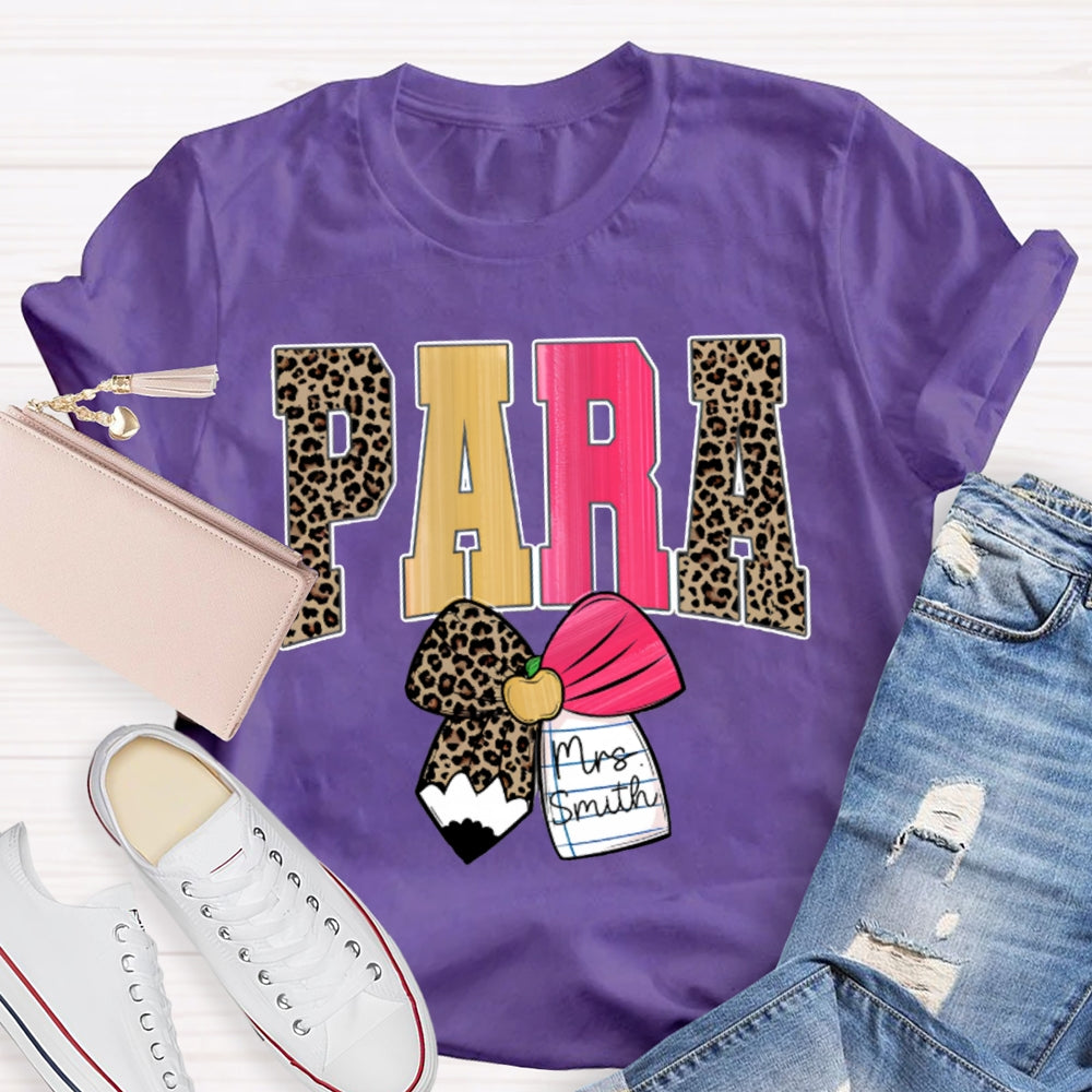Personalized Name Para Leopard Print Font And Bow T-shirt