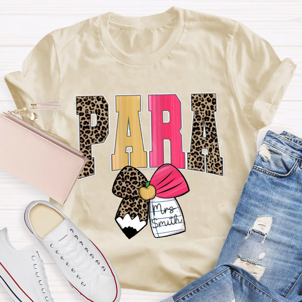 Personalized Name Para Leopard Print Font And Bow T-shirt