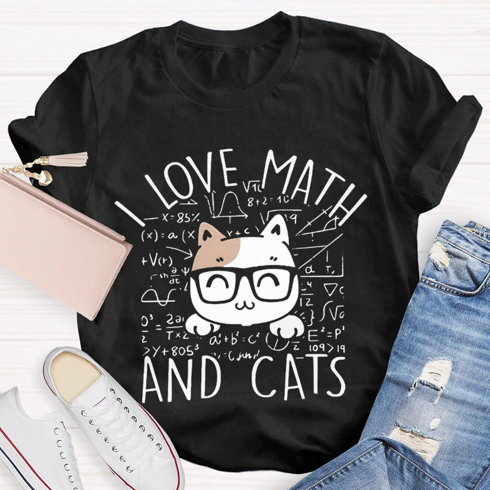 L Love Math And Cats Funny Math Teacher T-shirt