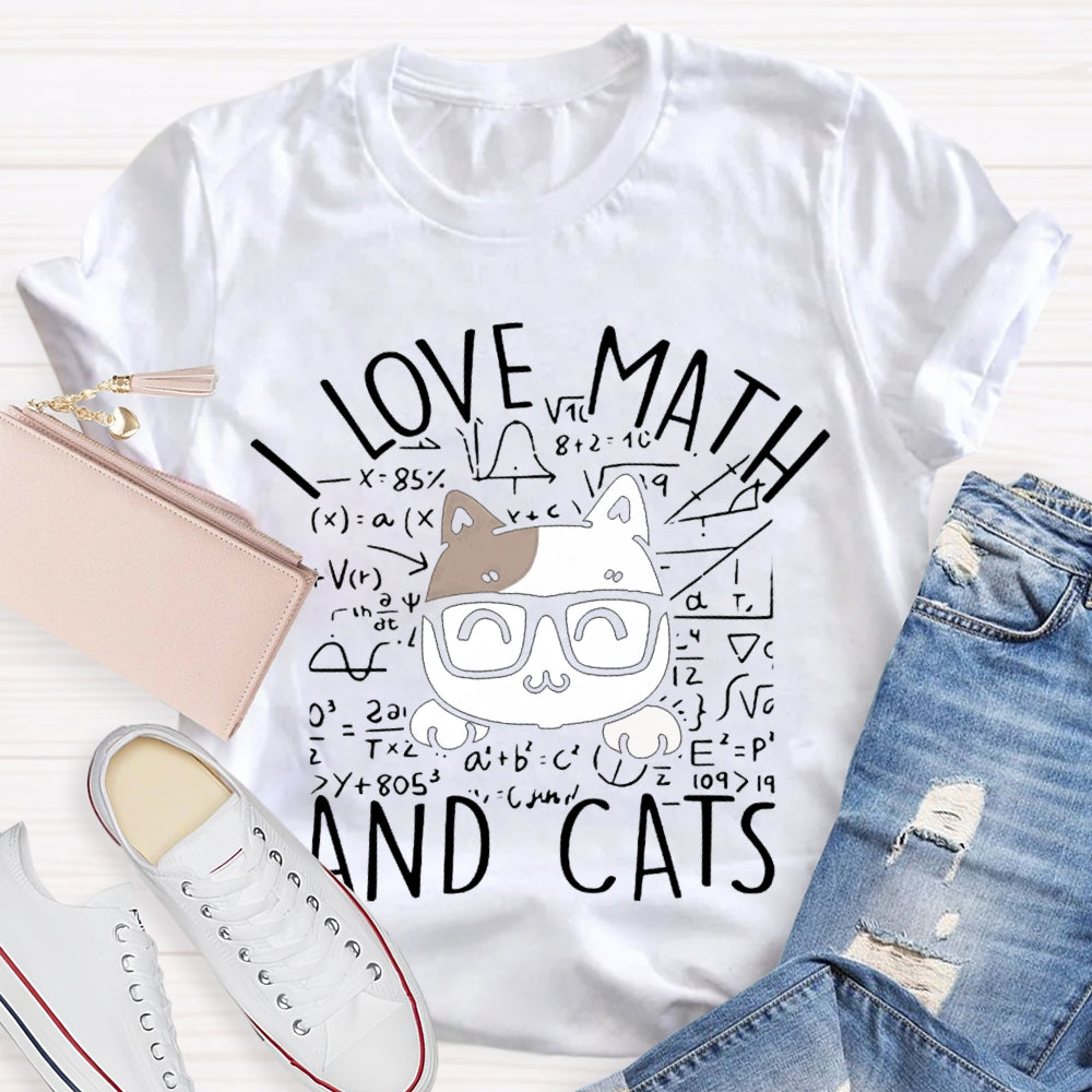 L Love Math And Cats Funny Math Teacher T-shirt