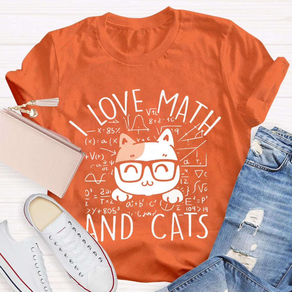 L Love Math And Cats Funny Math Teacher T-shirt