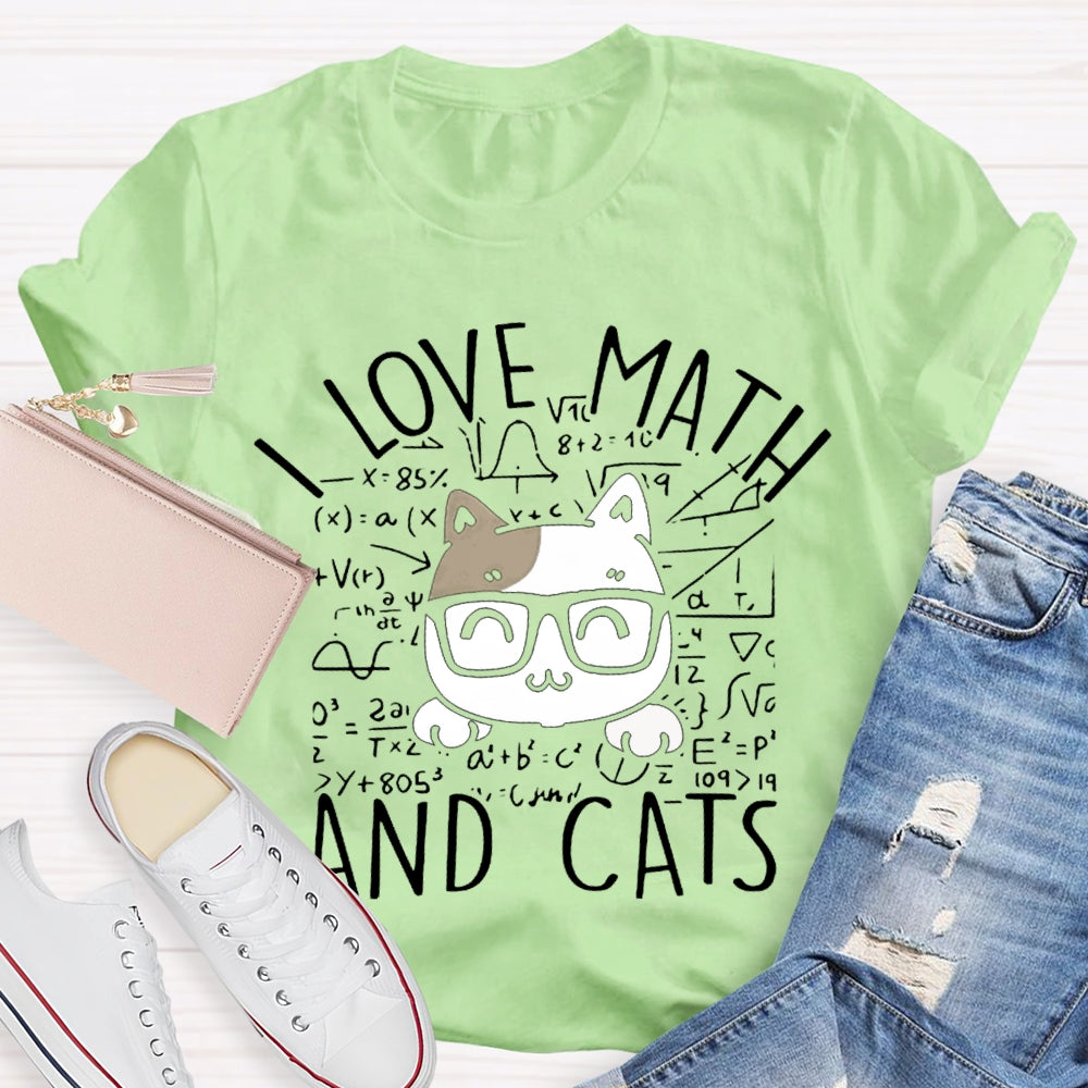 L Love Math And Cats Funny Math Teacher T-shirt