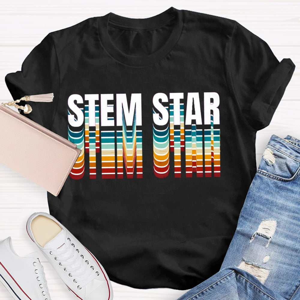Stem Star Science Math Colorful Gradient Font T-shirt