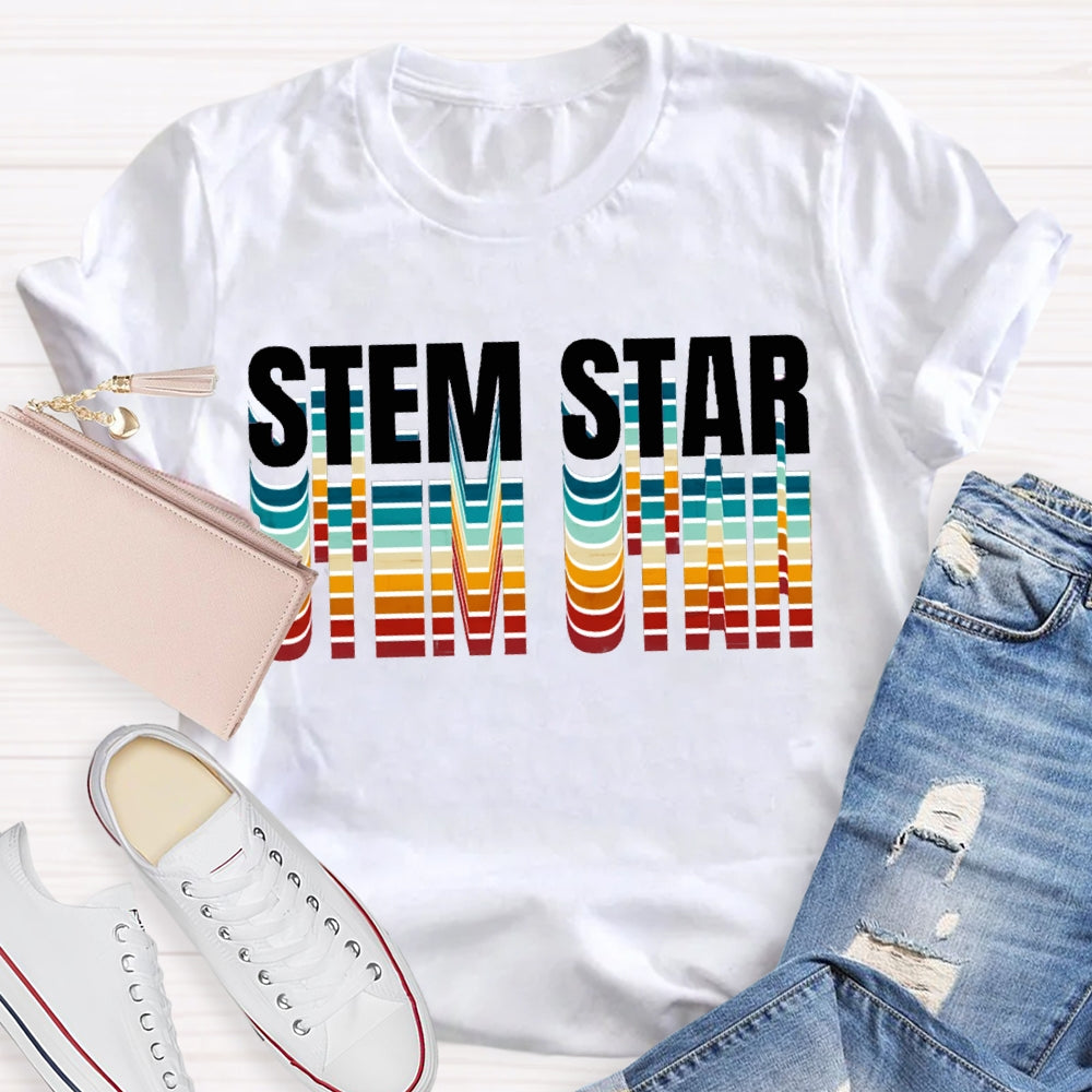Stem Star Science Math Colorful Gradient Font T-shirt