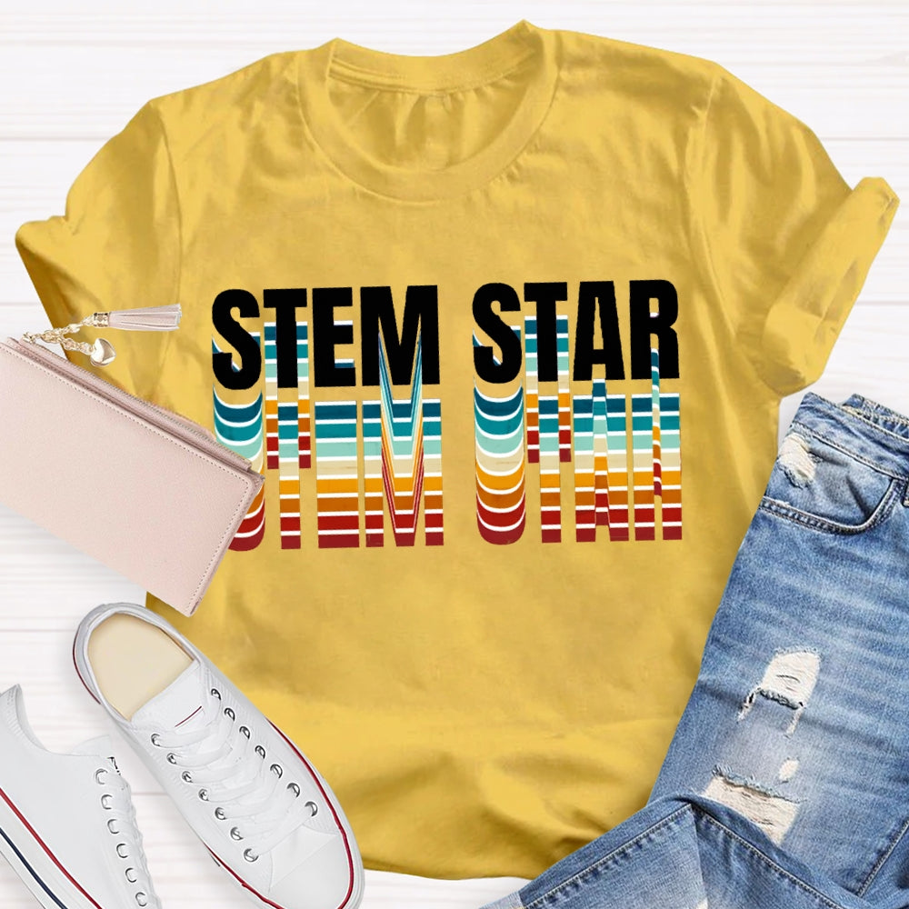 Stem Star Science Math Colorful Gradient Font T-shirt