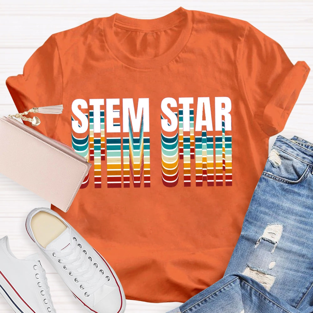 Stem Star Science Math Colorful Gradient Font T-shirt