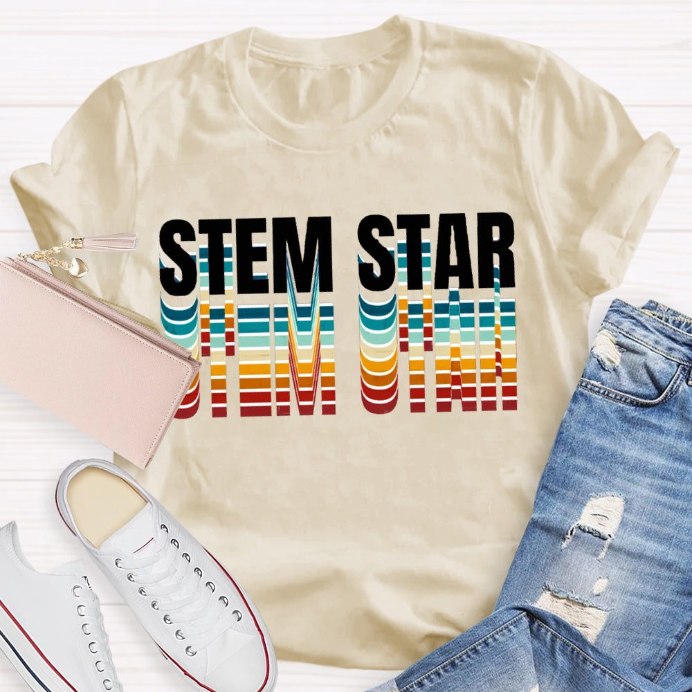 Stem Star Science Math Colorful Gradient Font T-shirt