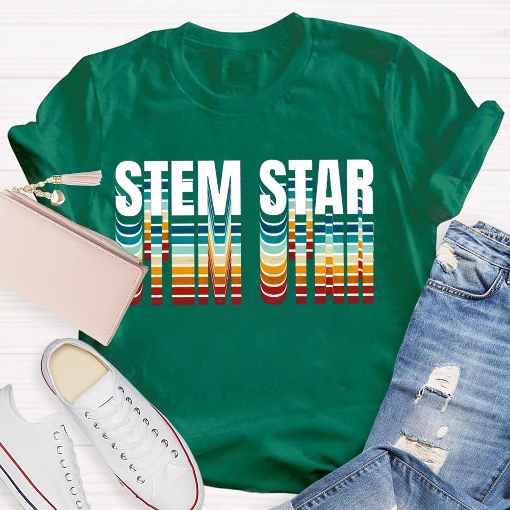 Stem Star Science Math Colorful Gradient Font T-shirt