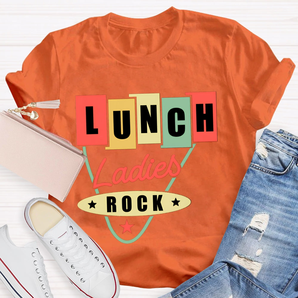 Lunch Ladies Rock Colorful Square Font T-shirt