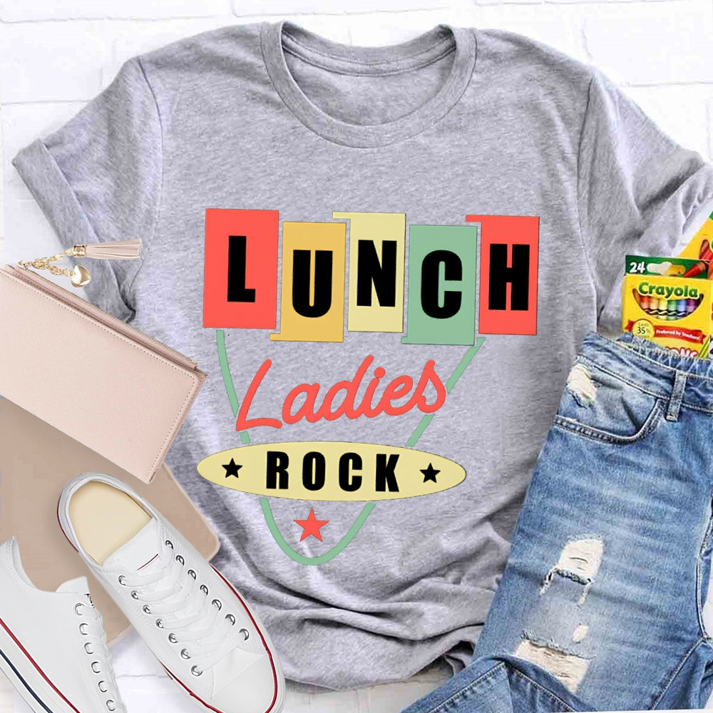 Lunch Ladies Rock Colorful Square Font T-shirt