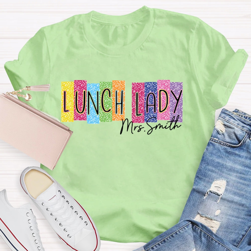 Personalized Name Lunch Lady Color Block Font T-shirt