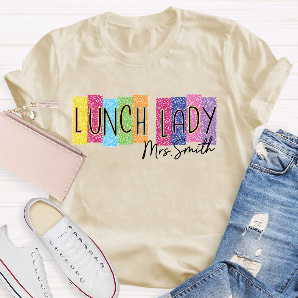 Personalized Name Lunch Lady Color Block Font T-shirt