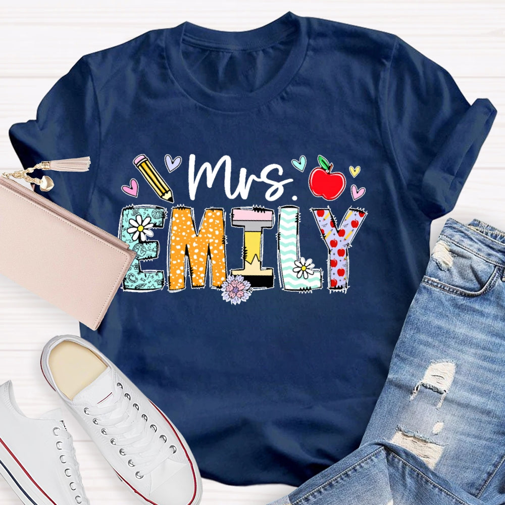 Personalized Name Cute Letters Teacher Graphic T-shirt