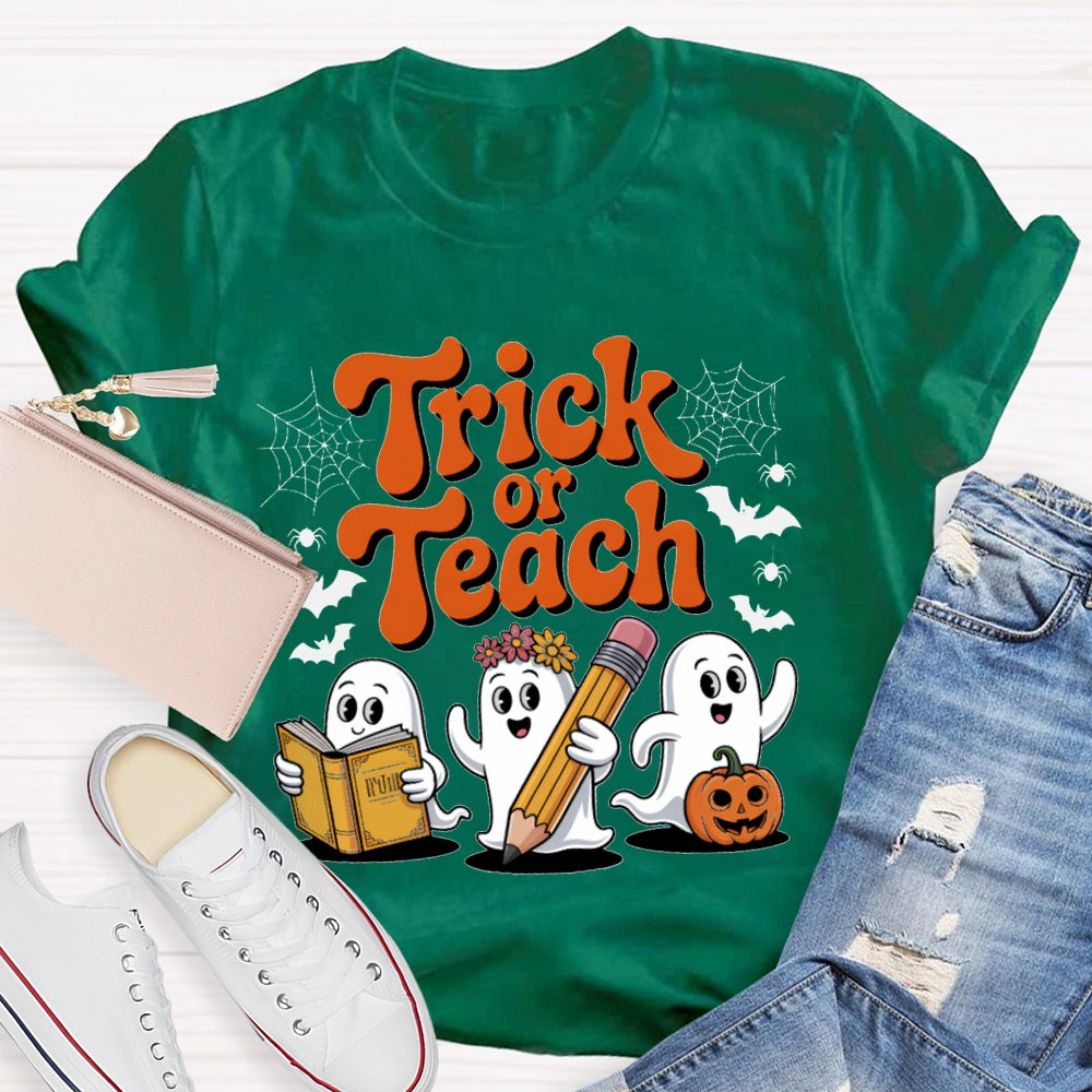 Trick Or Teach Three Cute Ghosts Funny Halloween T-shirt