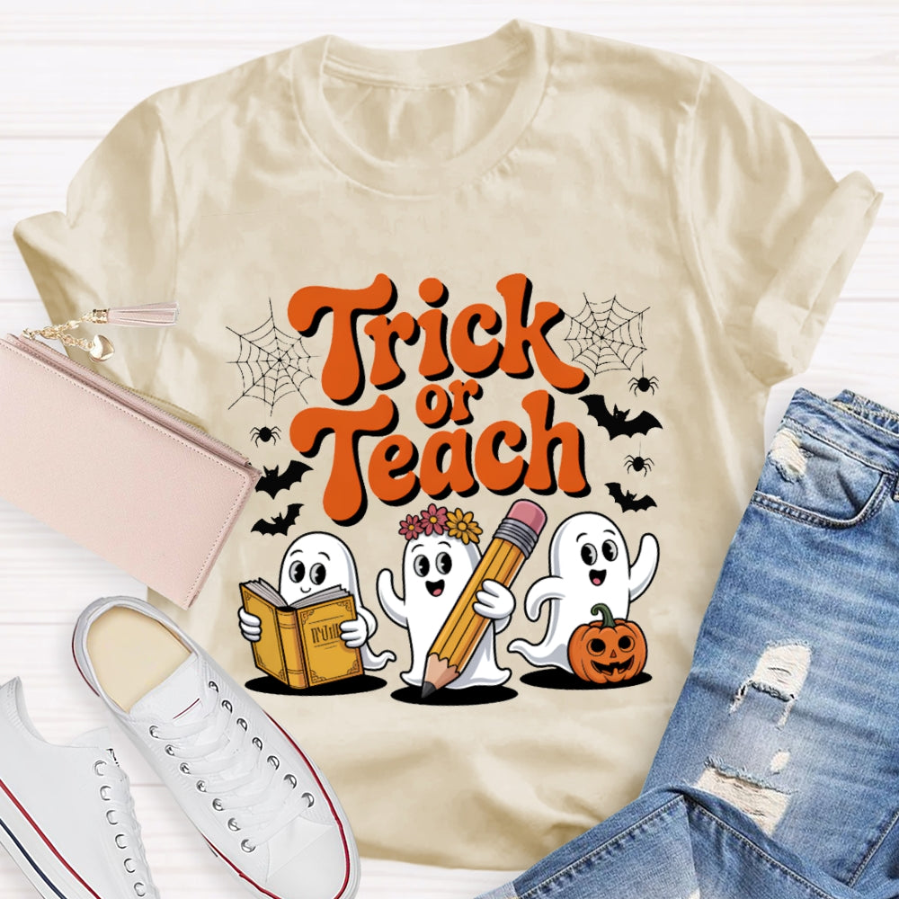 Trick Or Teach Three Cute Ghosts Funny Halloween T-shirt