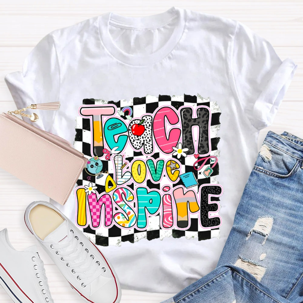 Teach Love Inspire Black And White Squares T-shirt